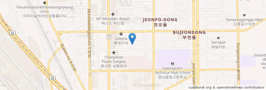 Mapa de ubicacion de eu pizzeria en 대한민국, 부산, 부산진구, 부전동.