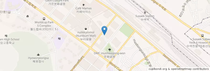 Mapa de ubicacion de Starbucks en Zuid-Korea, Seoel, 마포구, 상암동.