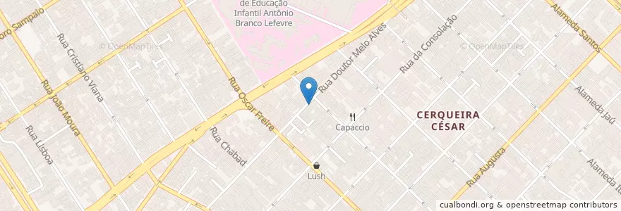 Mapa de ubicacion de Kazaki Sushi Bar en Brasil, Región Sudeste, San Pablo, Região Geográfica Intermediária De São Paulo, Região Metropolitana De São Paulo, Região Imediata De São Paulo, San Pablo.