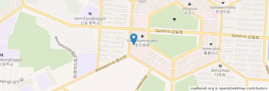 Mapa de ubicacion de 한도병원 별관 en Güney Kore, 경기도, 안산시, 단원구.