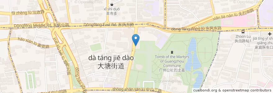 Mapa de ubicacion de 星辰咖啡 en الصين, غوانغدونغ, 广州市, 越秀区, 大塘街道.