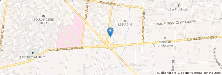 Mapa de ubicacion de Chambre de commerce en 부르키나파소, Hauts-Bassins, Houet.