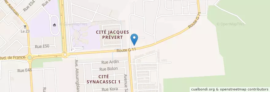 Mapa de ubicacion de Pharmacie Cités Synacassi en Côte D’Ivoire, Abidjan, Cocody.