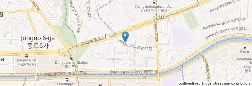Mapa de ubicacion de 창신동 문구･완구 종합시장 en Güney Kore, Seul, 종로구, 창신1동.