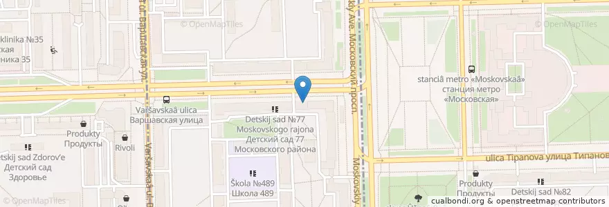 Mapa de ubicacion de Росбанк en Russia, Northwestern Federal District, Leningrad Oblast, Saint Petersburg, Московский Район, Округ Пулковский Меридиан.