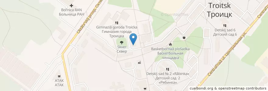 Mapa de ubicacion de Почта Банк en ロシア, 中央連邦管区, モスクワ, Троицкий Административный Округ, Городской Округ Троицк.