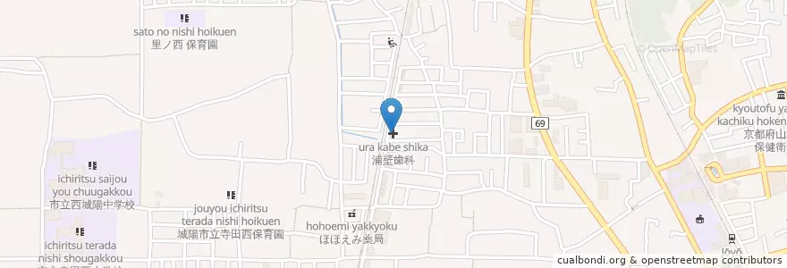 Mapa de ubicacion de 浦壁歯科 en 日本, 京都府, 城陽市.