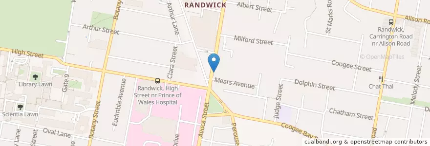 Mapa de ubicacion de Cafe 205 en Australia, New South Wales, Sydney, Randwick City Council.