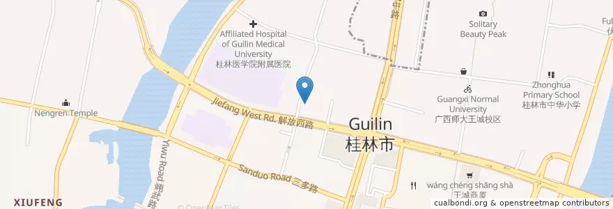 Mapa de ubicacion de 秀峰区艺术馆 en China, Guangxi, Guilin, Xiufeng District.