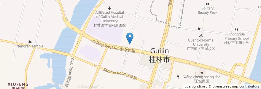 Mapa de ubicacion de 明桂米粉 en 中国, 广西壮族自治区, 桂林市, 秀峰区.
