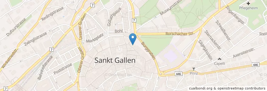 Mapa de ubicacion de Trischli Club en Zwitserland, Sankt Gallen, Wahlkreis St. Gallen, St. Gallen.