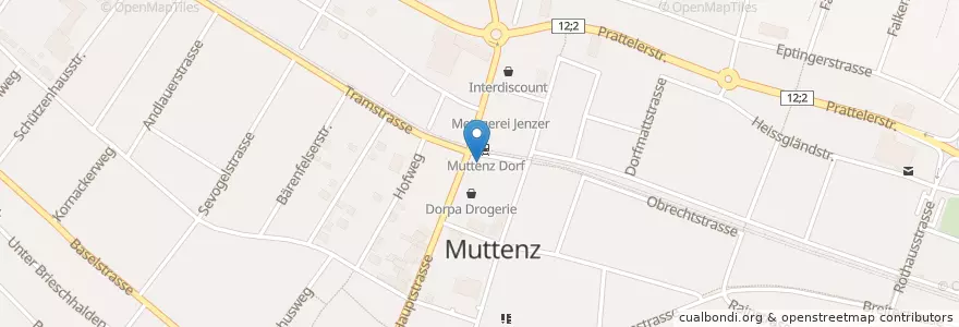 Mapa de ubicacion de UBS en Suiza, Basilea-Campiña, Bezirk Arlesheim, Muttenz.