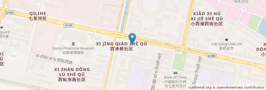 Mapa de ubicacion de 中国建设银行 en 中国, 甘粛省, 蘭州市, 七里河区, 西湖街道.