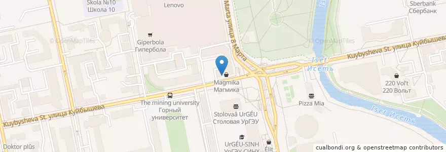 Mapa de ubicacion de Совкомбанк en روسيا, منطقة فيدرالية أورالية, أوبلاست سفردلوفسك, بلدية يكاترينبورغ.