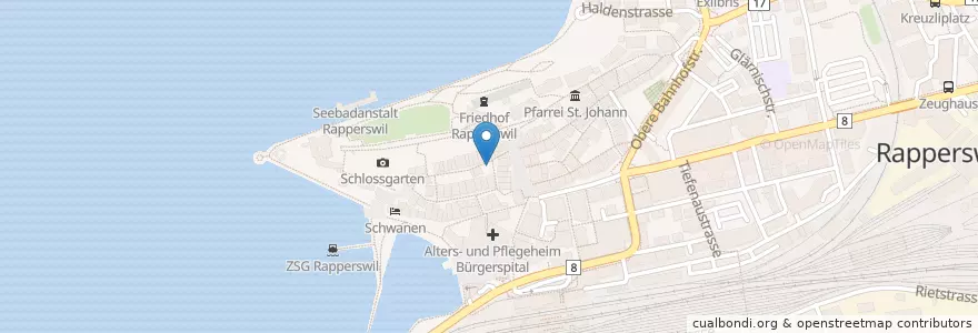 Mapa de ubicacion de Café Hintergasse en Schweiz/Suisse/Svizzera/Svizra, Sankt Gallen, Wahlkreis See-Gaster, Rapperswil-Jona.