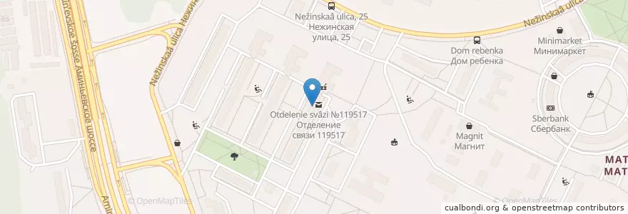 Mapa de ubicacion de Почта России en Rusia, Distrito Federal Central, Москва, Западный Административный Округ, Район Очаково-Матвеевское.