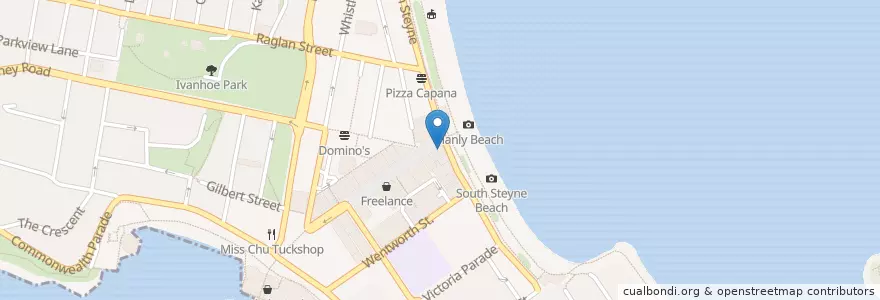 Mapa de ubicacion de Manly Ocean Foods en Australia, Nueva Gales Del Sur, Sydney, Northern Beaches Council.