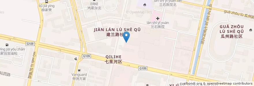 Mapa de ubicacion de 汉堡王 en 中国, 甘肃省, 兰州市 (Lanzhou), 七里河区, 建兰路街道.