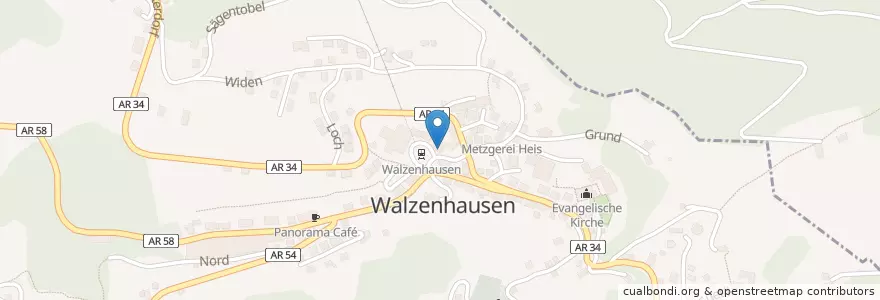 Mapa de ubicacion de Café Restaurant Bahnhof en سوئیس, Sankt Gallen, Walzenhausen.