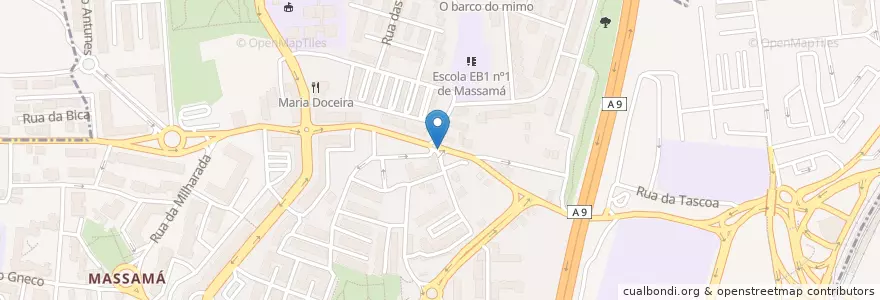 Mapa de ubicacion de Massamá e Monte Abraão en ポルトガル, Área Metropolitana De Lisboa, Lisboa, Grande Lisboa, Sintra, Massamá E Monte Abraão.