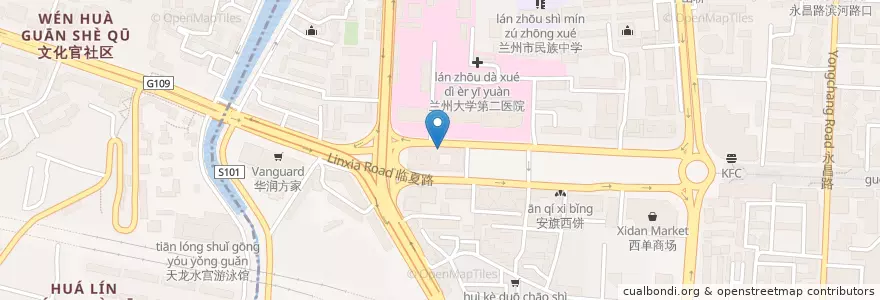 Mapa de ubicacion de 至仁同济专业药房 en 中国, 甘肃省, 兰州市 (Lanzhou), 城关区, 临夏路街道.