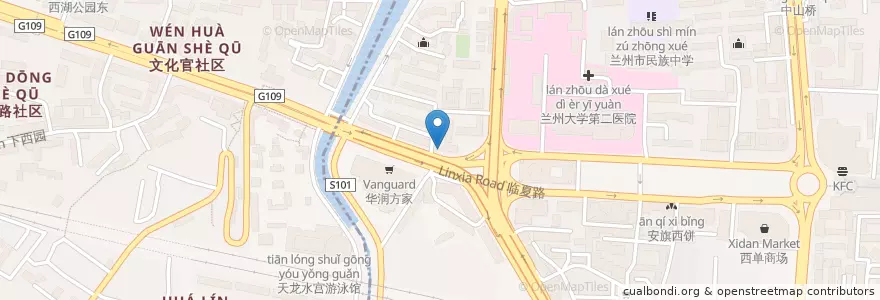 Mapa de ubicacion de 陇西面馆 en 중국, 간쑤성, 兰州市 (Lanzhou), 城关区, 临夏路街道.