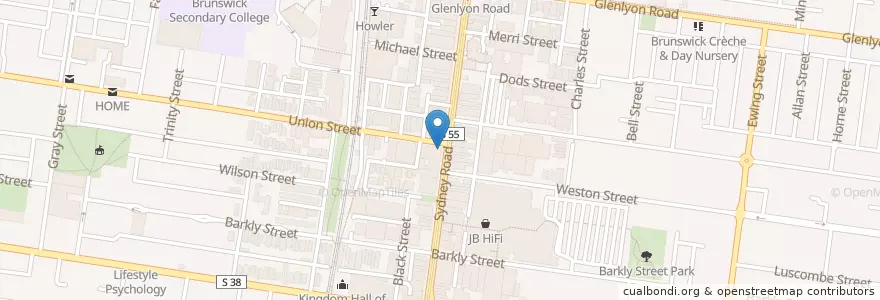 Mapa de ubicacion de Spitfire en Avustralya, Victoria, City Of Moreland.