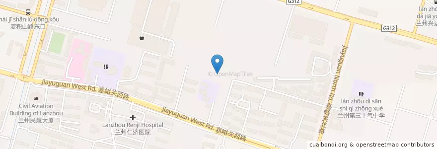 Mapa de ubicacion de 老潼关肉夹馍 en 中国, 甘肃省, 兰州市, 城关区, 嘉峪关路街道.