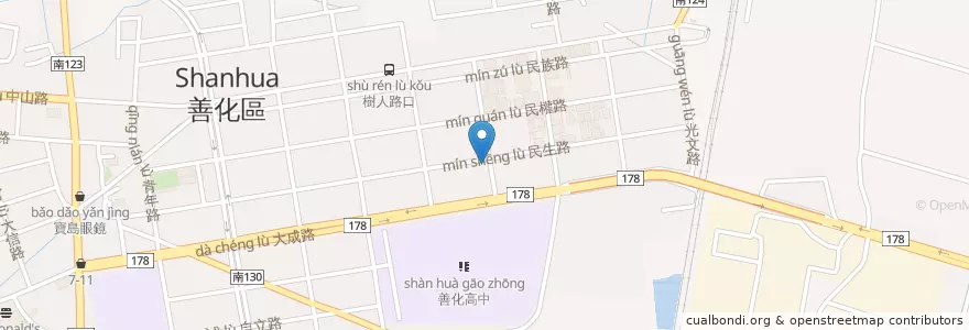 Mapa de ubicacion de 越南河粉 en Taiwan, Tainan, Distretto Di Shanhua.