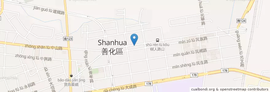 Mapa de ubicacion de 徠益隆小籠湯包 en Taiwán, 臺南市, 善化區.