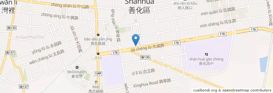 Mapa de ubicacion de 弘爺漢堡 en Taiwan, 臺南市, 善化區.