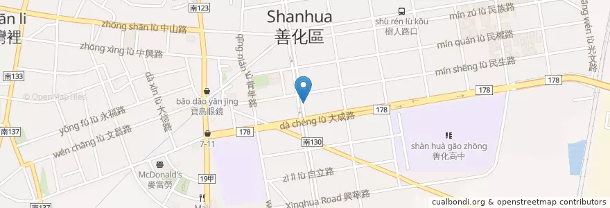 Mapa de ubicacion de 東池池上飯包 en Taiwan, 臺南市, 善化區.