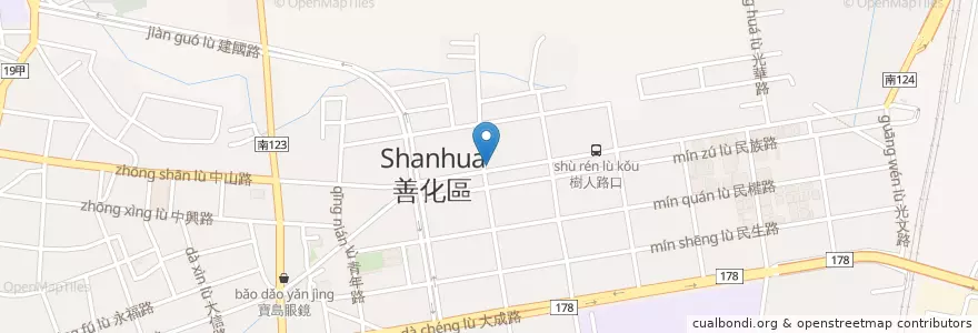 Mapa de ubicacion de 道口麵食館 en 臺灣, 臺南市, 善化區.