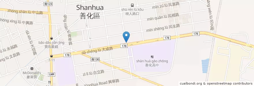 Mapa de ubicacion de 味道食堂 en Taiwan, Tainan, Distretto Di Shanhua.