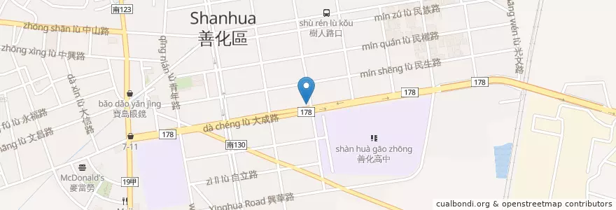 Mapa de ubicacion de 南香清粥小菜便當 en 臺灣, 臺南市, 善化區.