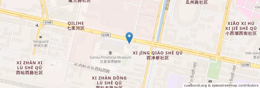Mapa de ubicacion de 甘肃银行 en 中国, 甘肃省, 兰州市, 七里河区, 西站街道.