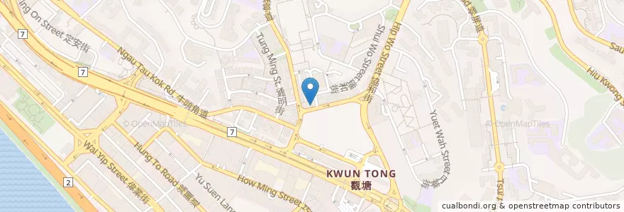 Mapa de ubicacion de 長春藥房 en الصين, غوانغدونغ, هونغ كونغ, كولون, الأقاليم الجديدة, 觀塘區 Kwun Tong District.
