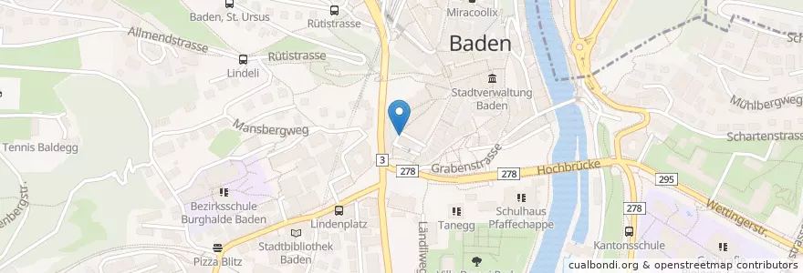 Mapa de ubicacion de Bodega Bar en Suiza, Aargau, Bezirk Baden, Baden.