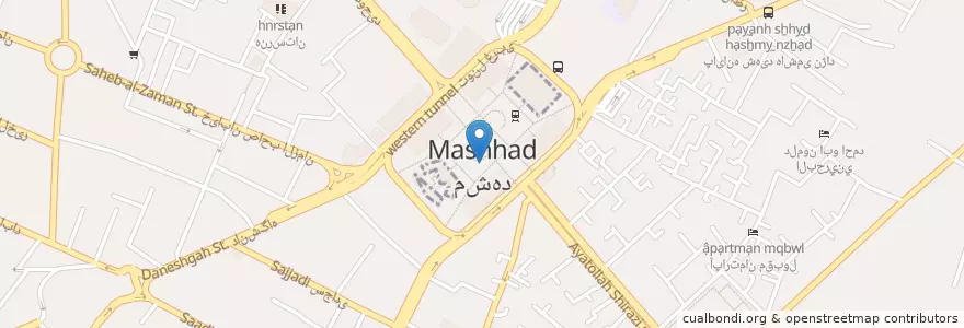 Mapa de ubicacion de مشهد en Iran, Razavi Khorasan, Mashhad County, Mashhad, بخش مرکزی شهرستان مشهد.