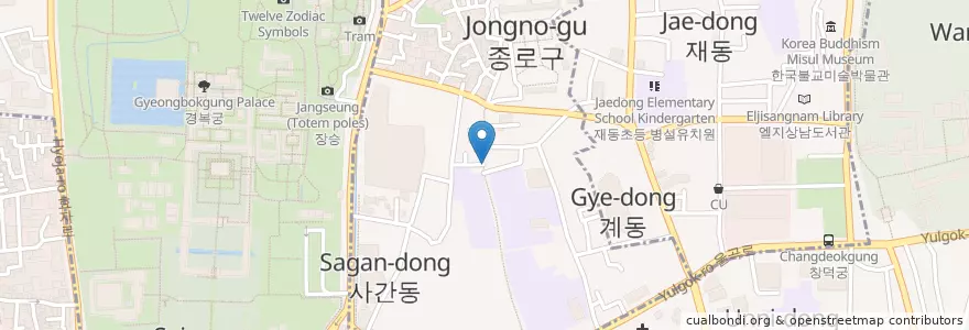 Mapa de ubicacion de 조선김밥 en Coreia Do Sul, Seul, 종로구, 삼청동, 종로1·2·3·4가동.