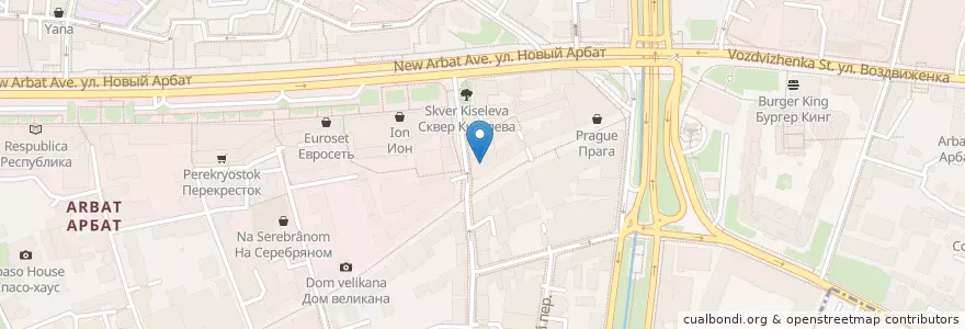 Mapa de ubicacion de The Mane Lounge en Rusland, Centraal Federaal District, Moskou, Центральный Административный Округ, Район Арбат.