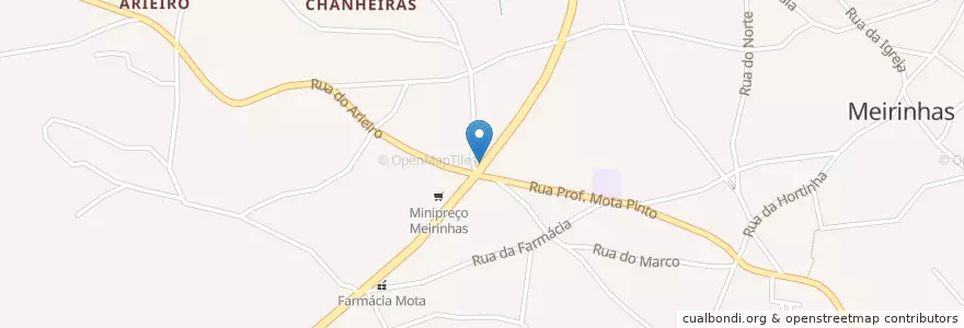 Mapa de ubicacion de Meirinhas en Португалия, Центральный Регион, Leiria, Pinhal Litoral, Pombal, Meirinhas.