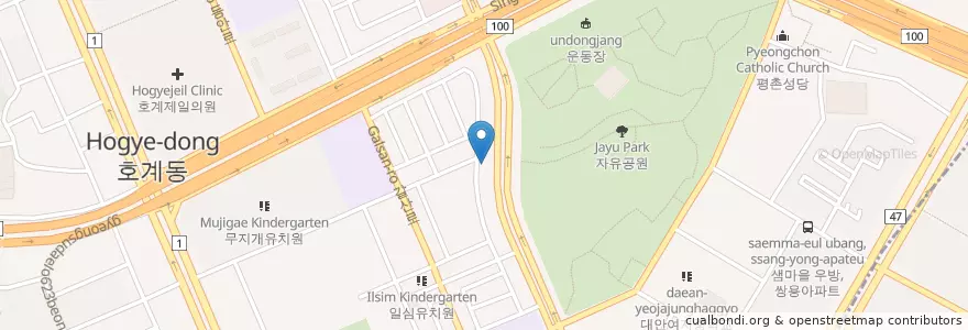 Mapa de ubicacion de Cello en Zuid-Korea, Gyeonggi-Do, 안양시, 동안구, 호계동.