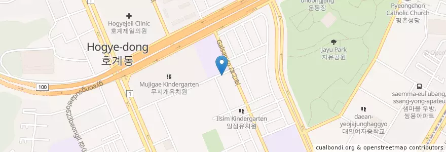 Mapa de ubicacion de 네네치킨 호계갈산점 en 大韓民国, 京畿道, 安養市, 東安区, 호계동.