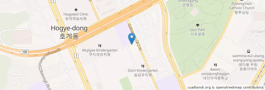 Mapa de ubicacion de 최영미 자매기임밥 en 大韓民国, 京畿道, 安養市, 東安区, 호계동.