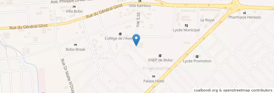Mapa de ubicacion de ENEP Bobo Dioulasso en بوركينا فاسو, ارتفاع أحواض, Houet.