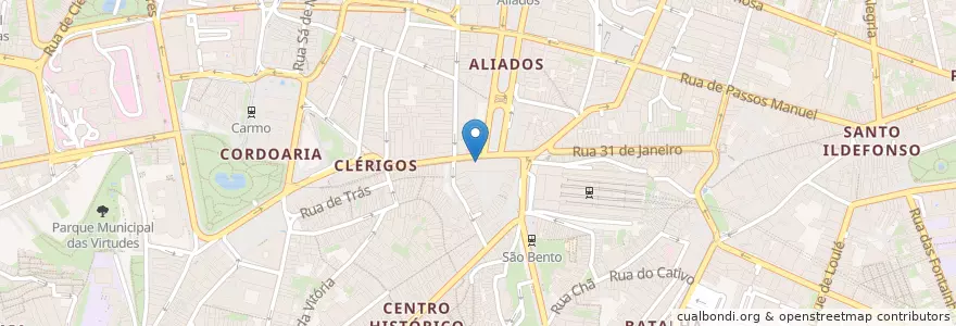 Mapa de ubicacion de Bar das Cardosas en 葡萄牙, 北部大區, Área Metropolitana Do Porto, Porto, Porto, Cedofeita, Santo Ildefonso, Sé, Miragaia, São Nicolau E Vitória.