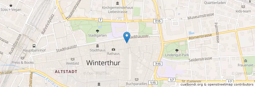 Mapa de ubicacion de bücher tauschen en İsviçre, Zürih, Bezirk Winterthur, Winterthur.