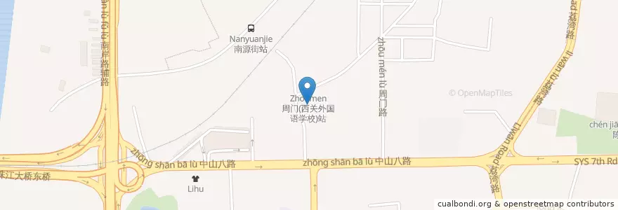 Mapa de ubicacion de 中山八路小学 en China, Guangdong, Guangzhou City, Liwan District, 彩虹街道.