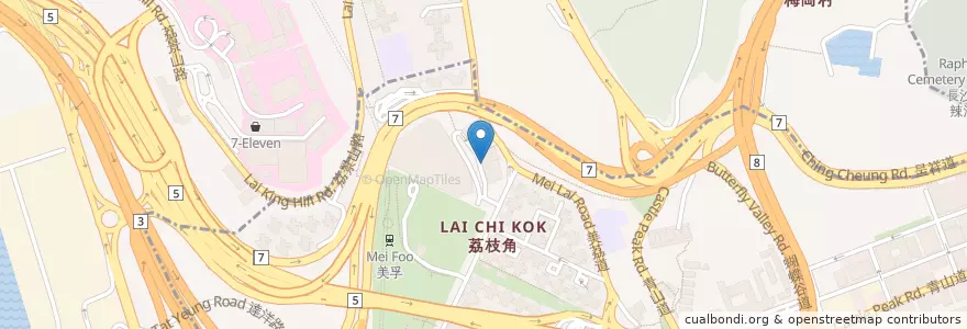 Mapa de ubicacion de 荔枝角公共圖書館 Lai Chi Kok Public Library en Cina, Guangdong, Hong Kong, Kowloon, Nuovi Territori, 深水埗區 Sham Shui Po District, 葵青區 Kwai Tsing District.